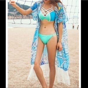NEW Lt. Blue Boho Kimono w/  Fringes